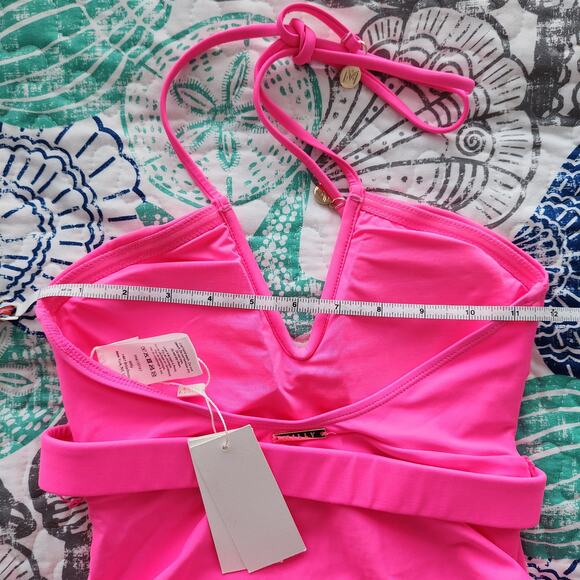 MILLY Cabana Ruched Halter One Piece Swimsuit P Neon Pink Beach Vacation Resort - Picture 11 of 11